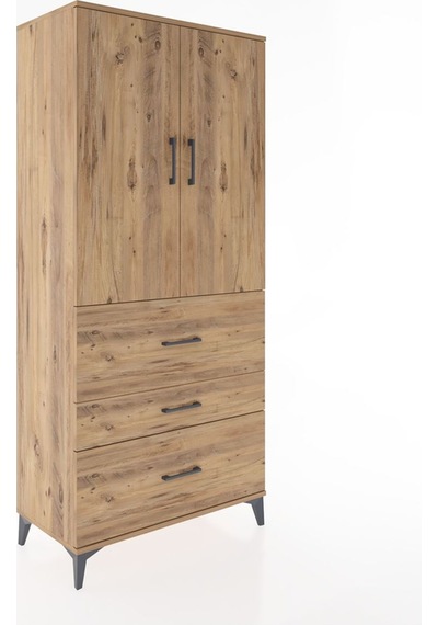 Hyperion Dolap 3 Raflı 3 Çekmeceli 2 Kapaklı 88x44x195 Çam-çam Çam