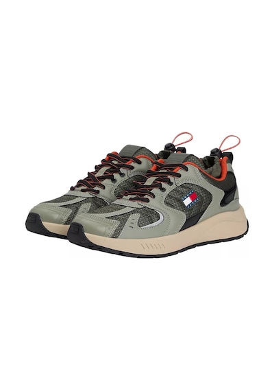 Tommy Hilfiger Erkek Farklı Materyalli Runner Sneaker - Yeşil Pewter Green