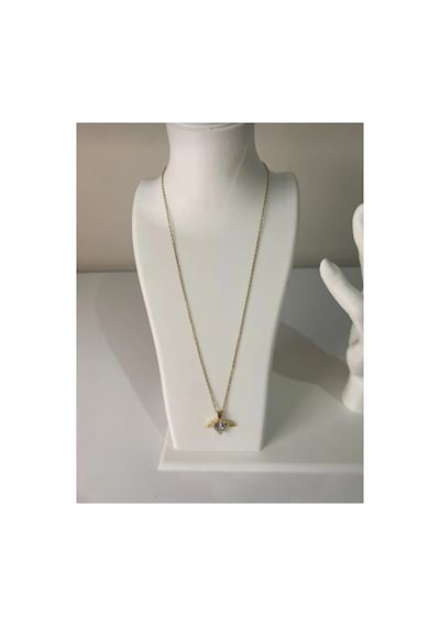Lunarie Melek Kanatlı Kalp Taşlı 14k Gold Çelik Kolye Altın