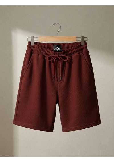 Maccali Erkek Bordo Waffle Dokulu Bermuda Şort