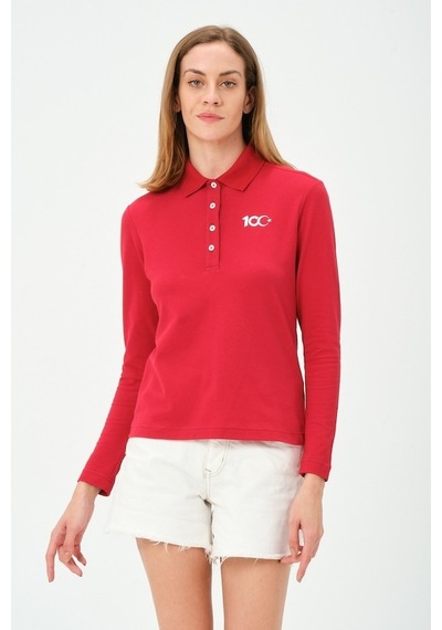 Msw Kadın Uzun Kollu Türkiye Cumhuriyeti 100.yıl Özel Polo Yaka T-shirt Kirmizi
