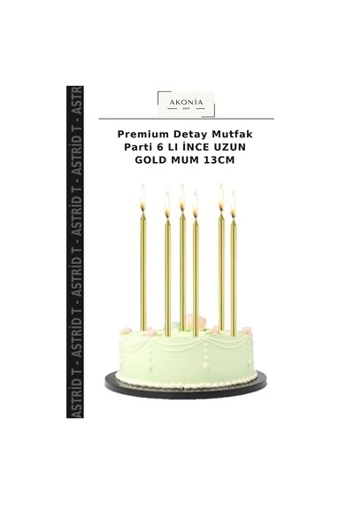 Premium Detay Mutfak Parti 6 Lı İnce Uzun Gold Mum 13cm