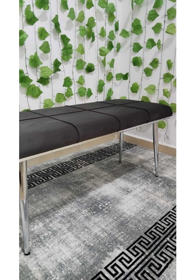 Özcan Metal Krom Metal Ayaklı Bench Sırtlı Mutfak Salon Antre Yatak Odası Puf Bank Oturak Takımı Gri