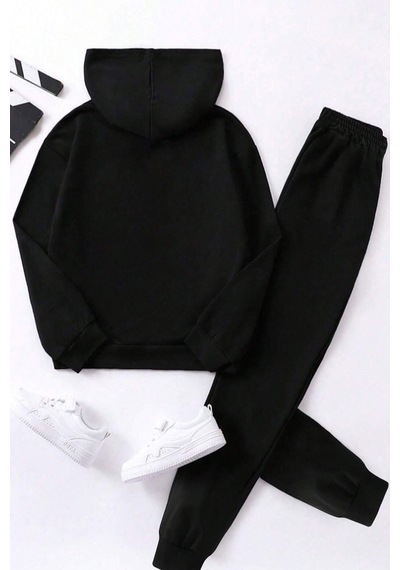 Uyguntarz Unisex Ördek Baskılı Çocuk Rahat Eşofman Takımı Siyah