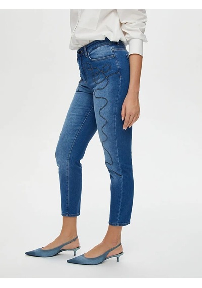 Faik Sönmez Yanları İp Nakışlı Slim Fit Kadın Jean Pantolon Us25jpn003 İndigo