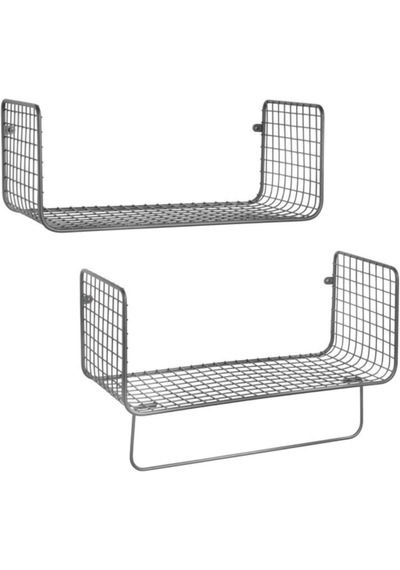 Metal Mutfak Banyo Duvar Rafı Havluluk 2 'Li Set Wd-103 Siyah