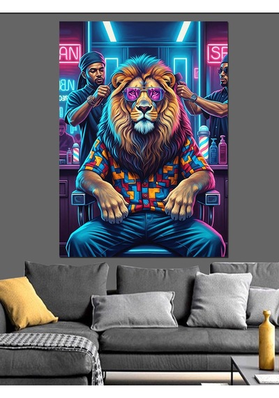 Ahşap Tablo Neon Gözlüklü Aslan Portresi