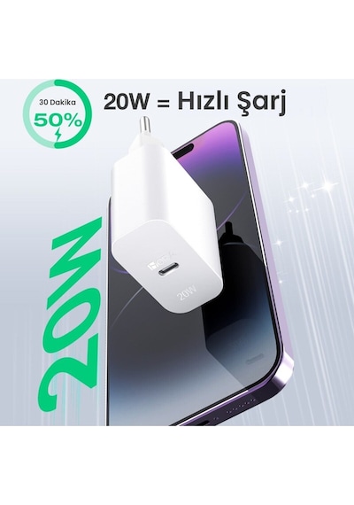 Pd20w Hızlı Şarj Aleti - Type-c Adaptör - Hızlı Şarj - Telefon Ve Tablet Uyumlu - Beyaz