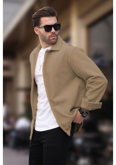 Madmext Camel Düğmeli Erkek Polar Gömlek 6753 Camel
