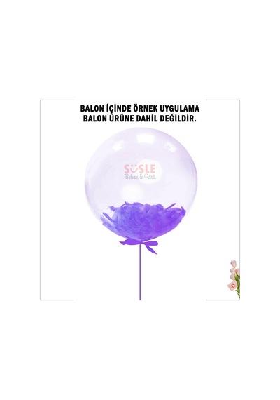 Şeffaf Balon İçi Kuş Tüyü, 100 Adet - Mor 1+