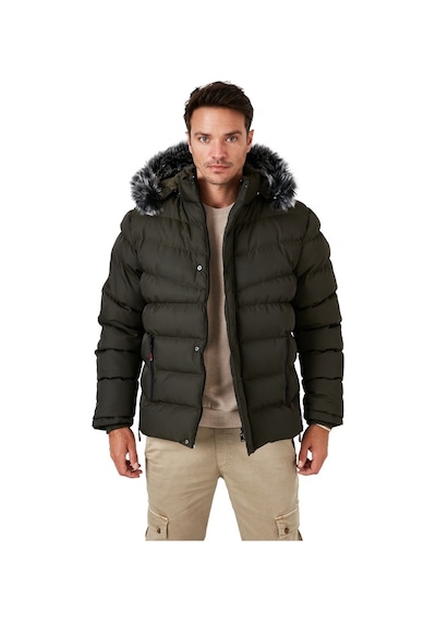 Buratti Slim Fit Suni Kürklü Peluş Astarlı Çıkarılabilir Kapüşonlu Şişme Erkek Mont 5761080 B Haki