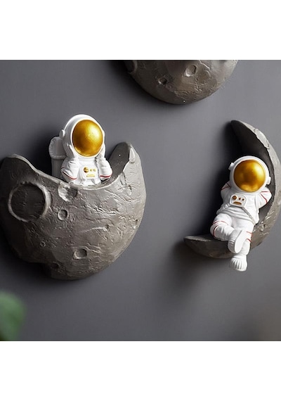 Dekoratif Modern Büyük Boy Üçlü Astronot Ve Ay Figürlü Çocuk Odası Dekor Ev Duvar Dekorasyon