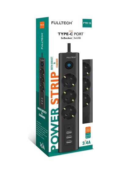 Fulltech FTR-13 USB Akım Korumalı Priz 3'lü