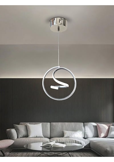 Modern Tekli Sarkıt Led Avize Antre , Oda Helezon Beyaz Işık Ledli Avize Krom
