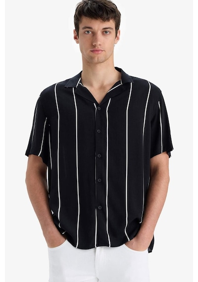 DeFacto Regular Fit Apaş Yaka Çizgili Yazlık Kısa Kollu Gömlek E2559AX25SMBK81