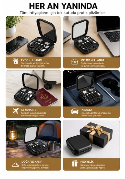 6'sı 1 Arada Seyahat Seti Çevirici 60w Hızlı Şarj, Sım Kart İğnesi, Usb Dönüştürücü, Nano & Micro Sd Kart Yuvası 1 Adet