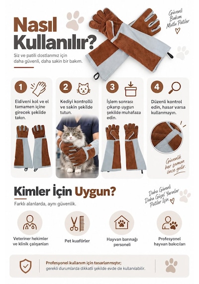 Petgrooming Profesyonel Veteriner Kedi Tutma Ve Yakalama Eldiveni 60 Cm Uzun Kollu Koruyucu Eldiven