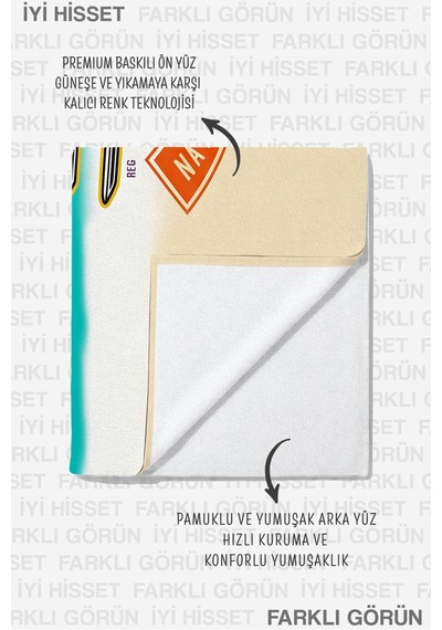 Kuş Figürlü Renkli Modern Plaj Havlusu - Tropikal Turkuaz Marine Hızlı Kuruyan Mikrofiber Havlu Gölgeli Şafak
