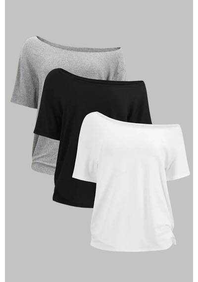 Cool Tarz Beyaz Siyah Gri 3lü Paket Kadın Düşük Omuz Kayık Yaka Oversize T-shirt Gri - Beyaz - Siyah Gri - Beyaz - Siyah Cool Tarz Beyaz Siyah Gri 3lü Paket Kadın Düşük Omuz Kayık Yaka Oversize T-shirt Gri - Beyaz - Siyah Gri - Beyaz - Siyah