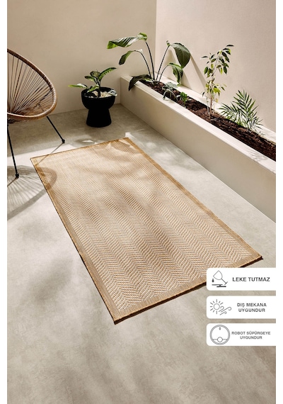 Ocean Home Textile Leke Tutmaz İç Dış Mekan Bej Renk Balıksırtı Halı Kilim 80 X 150 Cm