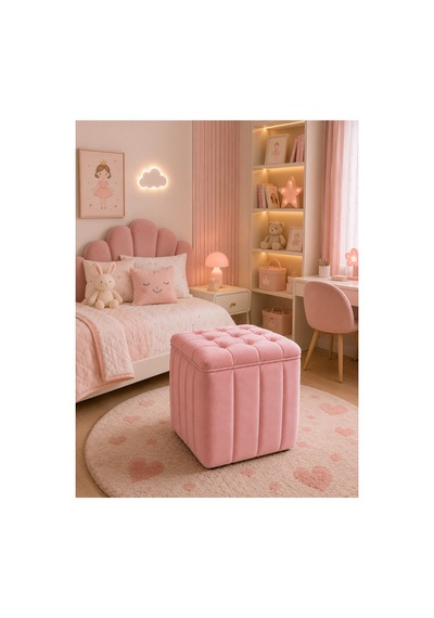 Kapitoneli Dilimli Modern Kare Puf Ayak Dinlendirme Taburesi Dekoratif Ve Rahat Yüksek Kalite Pembe - 844681895 Pembe