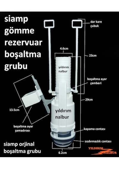 Siamp Gömme Dar Kare Rezervuar İç Takımı Tema Siamp Orta Göbek
