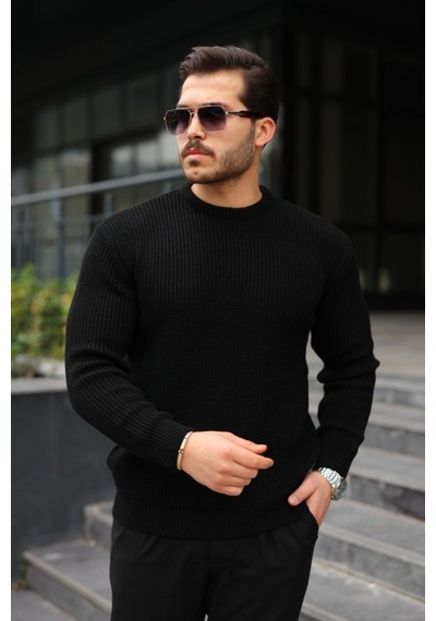 Butik İstanbul Erkek Bisiklet Yaka Örme Kazak Siyah