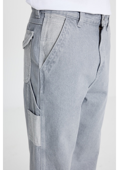 Lee Pamuk Relaxed Straight Fit Cepli Jean Kot Denim Pantolon Gri