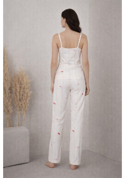 Pemilo Kadın 2028-3 Likralı Askılı Pijama Takımı Ekru