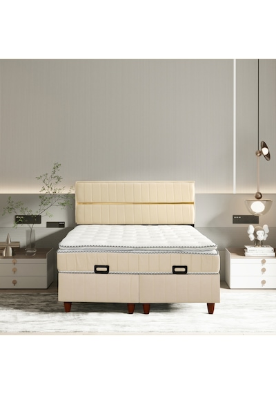 Çift Kişilik Stil Krem Yatak Baza Başlık Seti 3 Ü Bir Arada Konuma Özel Teslimat 140 x 200 CM