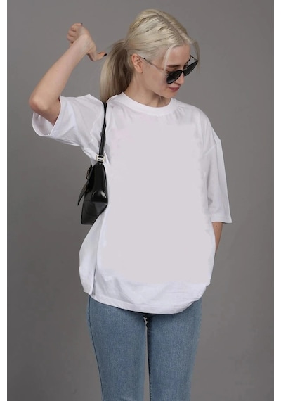 Startmore Göğüs Beach Baskılı Oversize Erkek T-shirt Beyaz