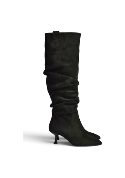 Fox Shoes Z282010602 Siyah Süet Alçak Topuklu Büzgülü Kadın Çizme