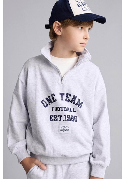 Defacto Regular Fıt Dik Yaka Pamuklu Baskılı Gri Erkek Çocuk Sweatshirt H9892a8/gr400
