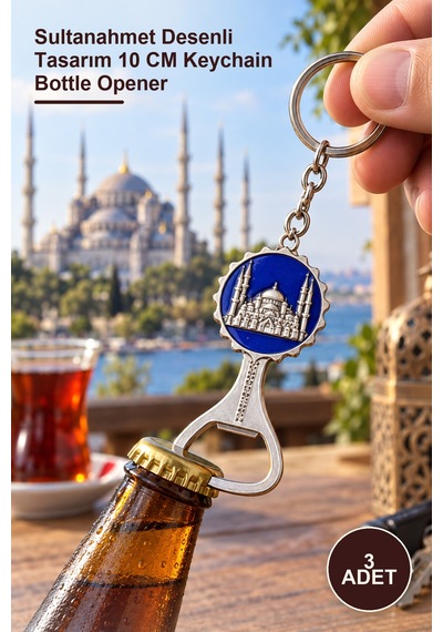 3 Adet Metal Sultanahmet Anahtarlık Ve Açacak Sultanahmet Desenli Tasarım 10 Cm Keychain Bottle Opener