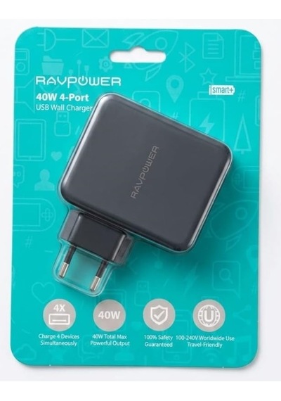 Ravpower 4 Portlu 40w Led Aydınlatmalı Şarj Cihazı Siyah