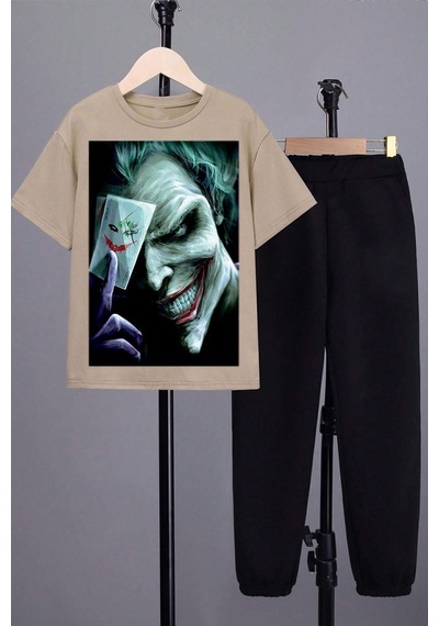 Uyguntarz Çocuk Joker Baskılı Alt - Üst Eşofman Takımı Bej