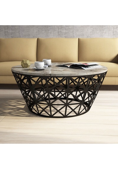 Variant Stil Metal Mermer Desenli Orta Sehpa - Beyaz Mermer