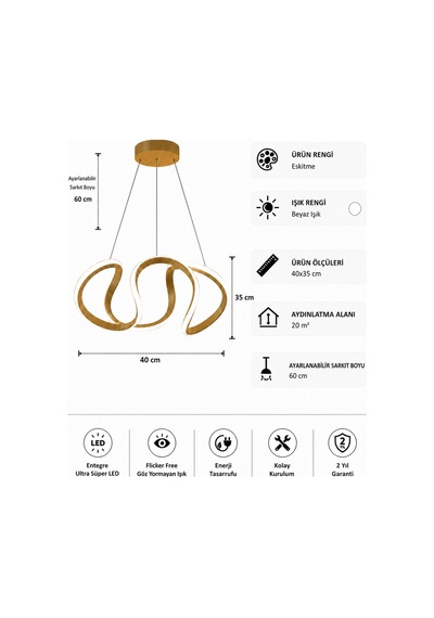 Lumina Led Sarkıt Avize Beyaz Işık Eskitme