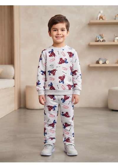 New Kids Erkek Çocuk Takım 2 İplik Şardonlu Mevsimlik Kollar Ve Paça Maşentli Detaylı Kahraman Baskılı Çocuk Takım -91269 Gri