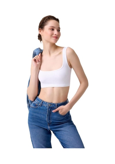 Cottonhill Premium - Kadın Beyaz Seamless Kare Yaka Crop Top Büstiyer Beyaz