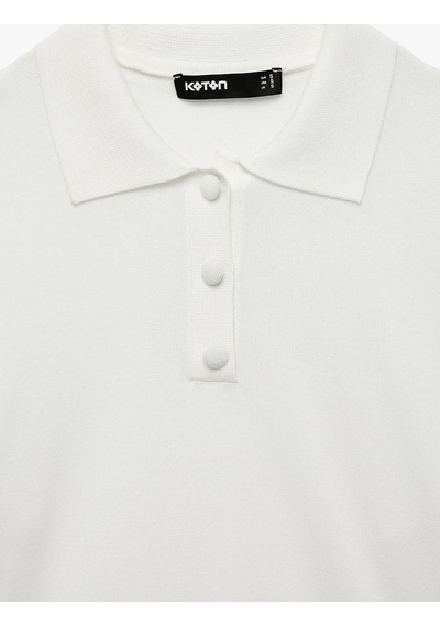 Koton Regular Fit Uzun Kollu Yarım Düğmeli Polo Yaka Triko Kazak Ekru 7wak90281ht