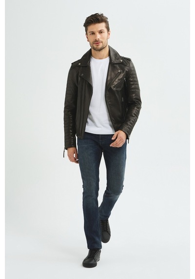 İkbal Biker Siyah / Hakiki Erkek Deri Mont/Ceket -411373536- Siyah