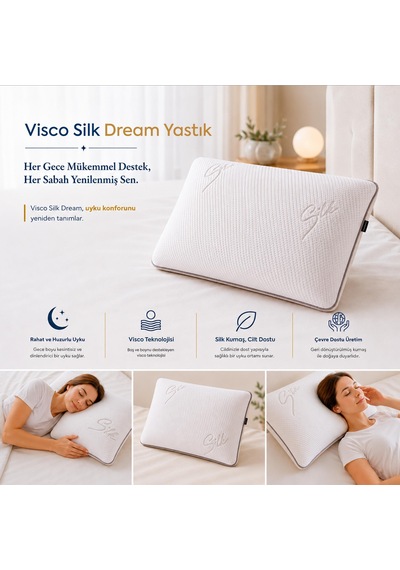 Homedius Silk Dream Boyun Destekli Ortopedik Visco Yastık 59x39 Cm Beyaz