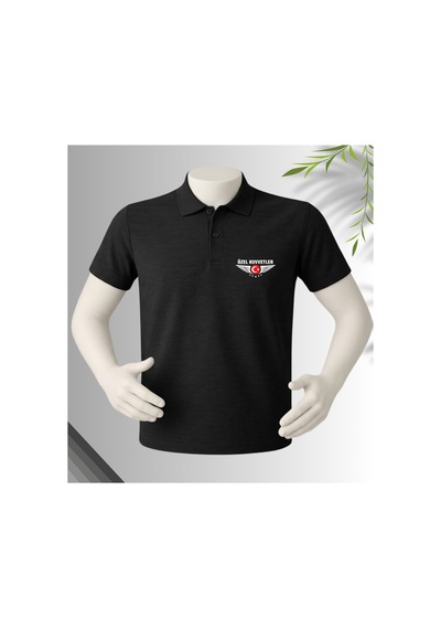 Dafri Özel Kuvvetler Baskılı Polo Yaka %100 Pamuklu T-shirt Siyah