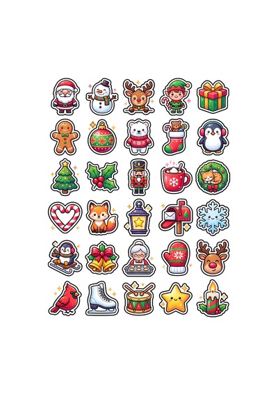 30 Adet Parlak Chibi Yılbaşı Sticker Seti - Laptop Telefon Ajanda İçin Çok Renkli