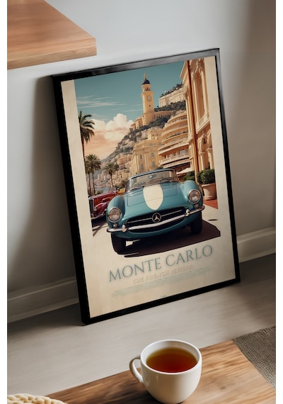 Mercedes-benz 300 Sl Siyah Ahşap Çerçeveli Poster, Dekoratif Araba Duvar Tablosu