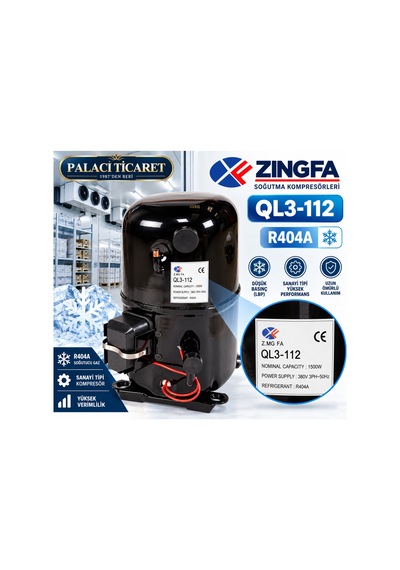 Zingfa Ql3-74 R404a Sanayi Tipi Düşük Basınç Soğutma Kompresörü Siyah