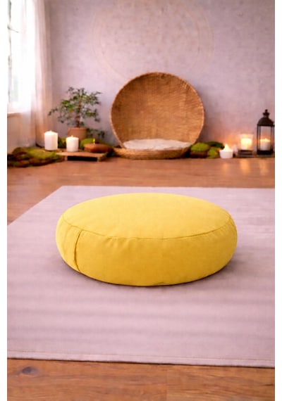 Zafu Yoga Meditasyon Minderi - Yuvarlak Meditasyon Minderi Sarı