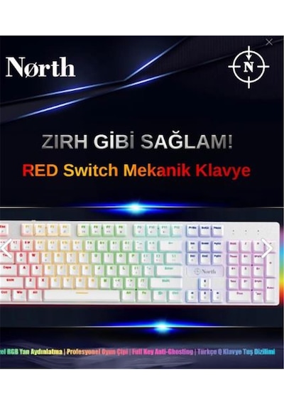 North Shield White Red Switch Türkçe Q Rgb Beyaz Mekanik Gaming Klavye