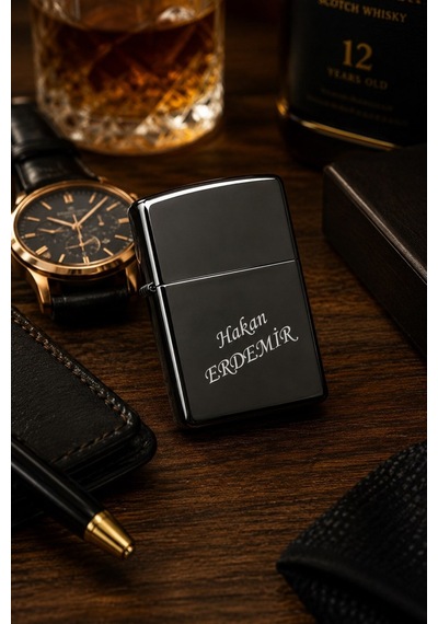 İsime Kişiye Özel İsim Yazılı Metal Benzinli Çakmak Premium Hediye Dolu Gönderim Siyah